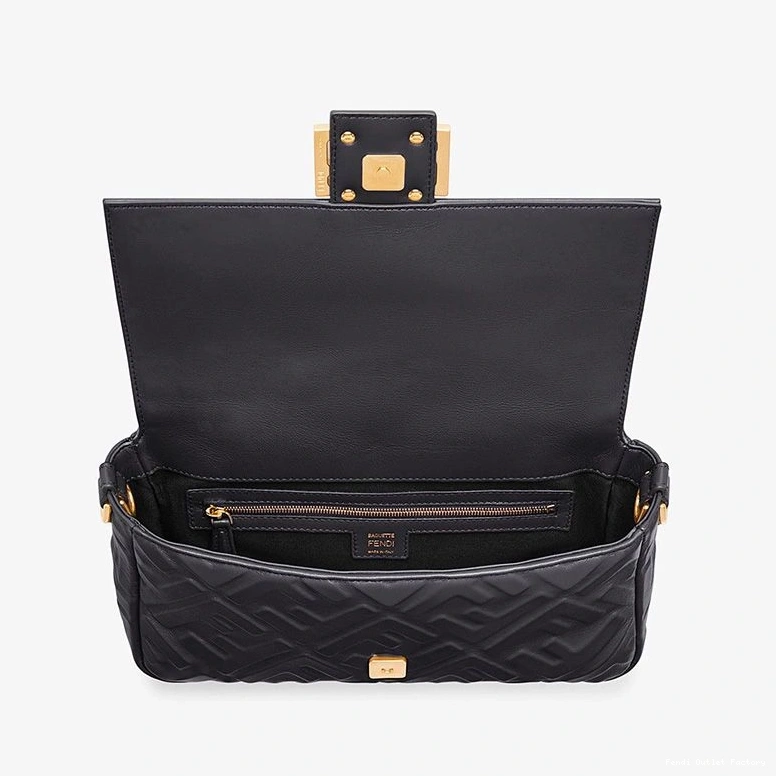 Cheap HOT Black Bag Medium In FF Motif Fendi Nappa Leather Baguette 0822